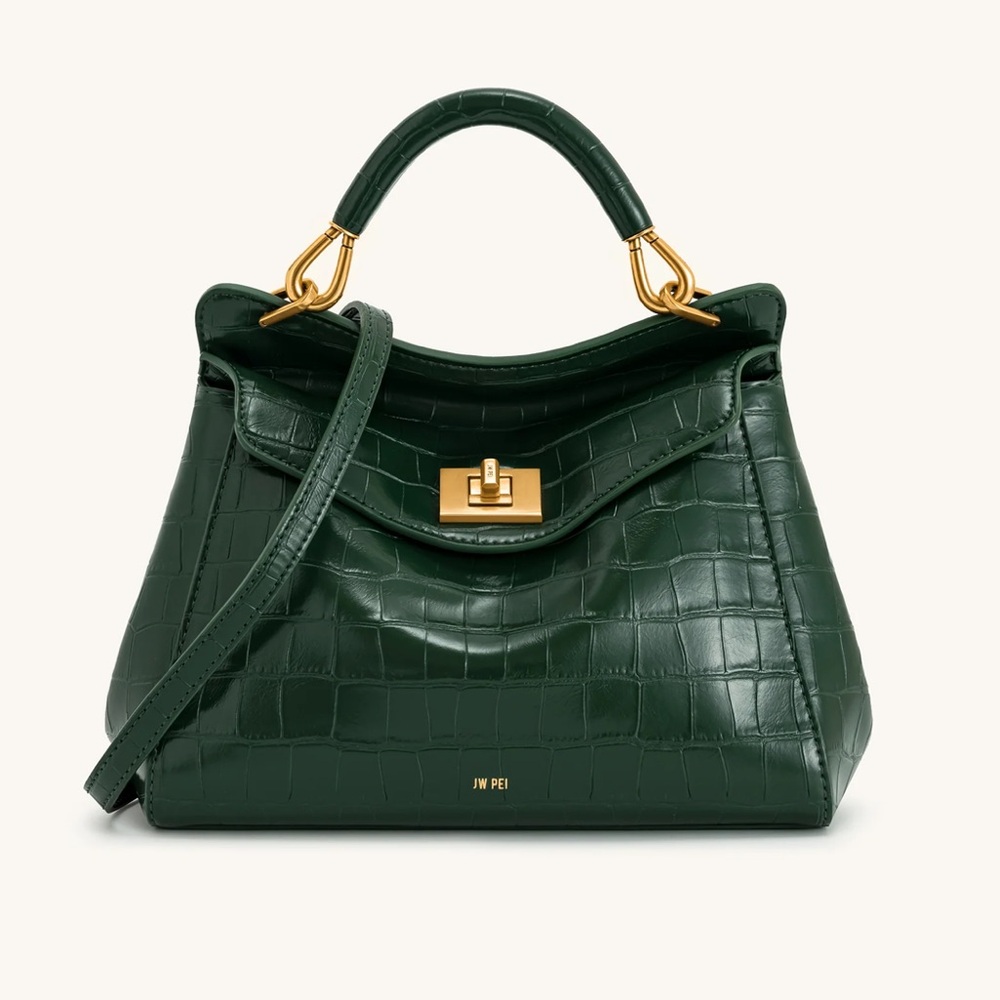 JW PEI Lucia Classic Top Handbag w/ Removable Strap - Green Croc